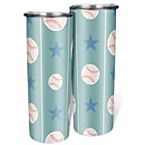 Cyliyuanye Baseball - Taza de viaje con pajita de acero inoxidable aislada, para el hogar, la oficina, la escuela, regalo multicolor, 600 ml